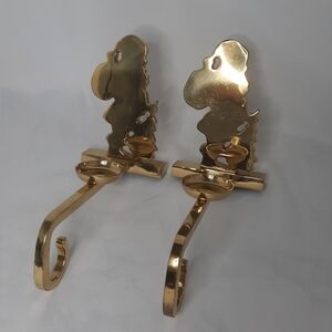 Vintage Brass Christmas Stocking Holder Hangers Santa Claus‎
